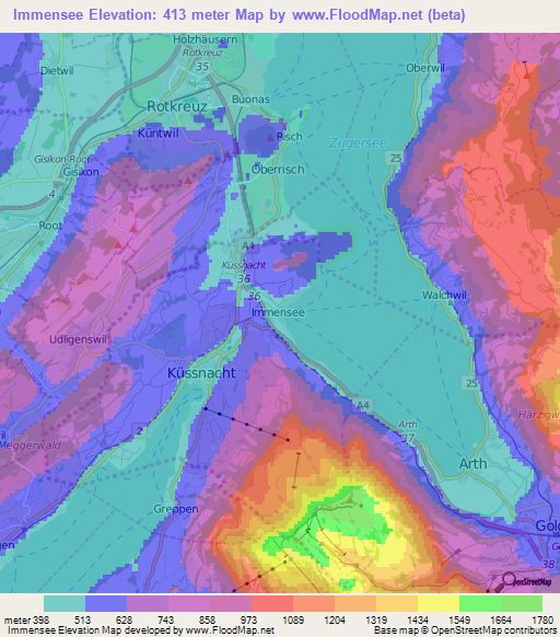 Immensee,Switzerland Elevation Map