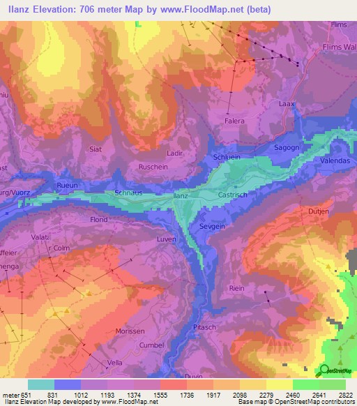 Ilanz,Switzerland Elevation Map