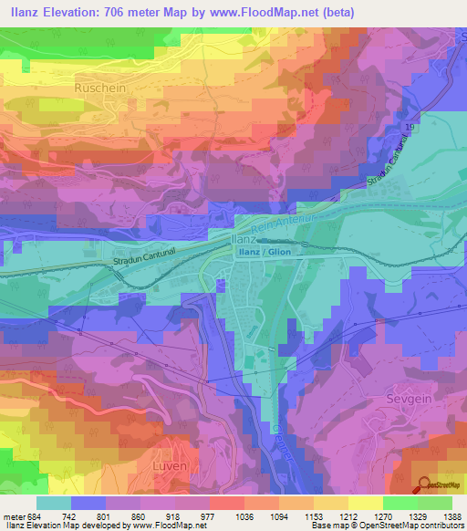 Ilanz,Switzerland Elevation Map