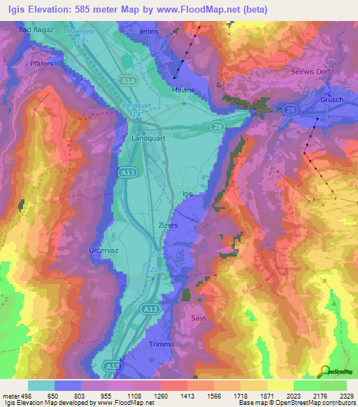 Igis,Switzerland Elevation Map