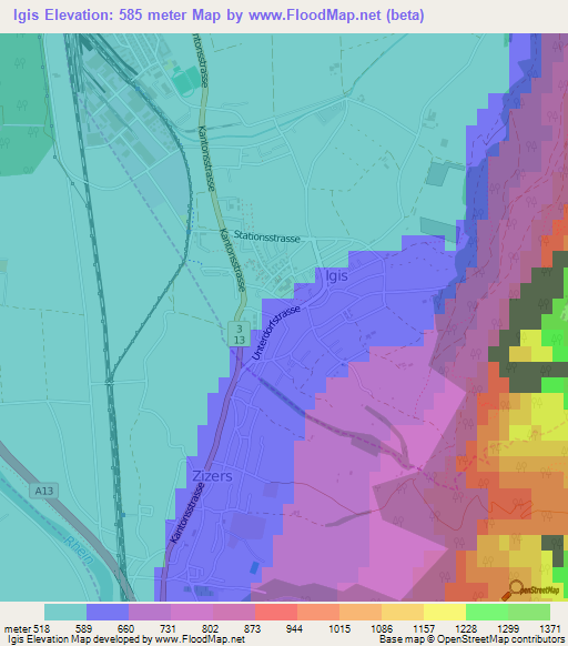 Igis,Switzerland Elevation Map