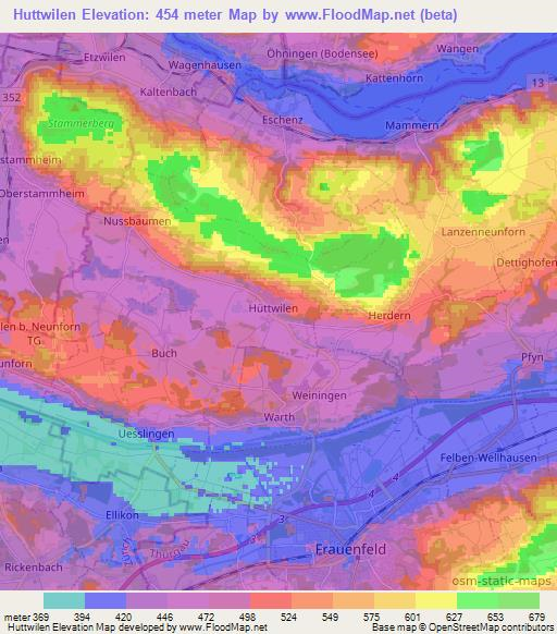 Huttwilen,Switzerland Elevation Map