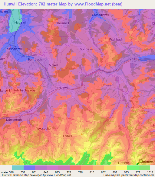 Huttwil,Switzerland Elevation Map