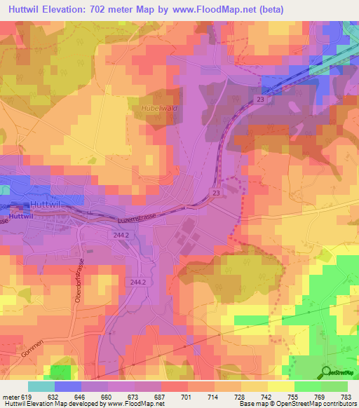 Huttwil,Switzerland Elevation Map