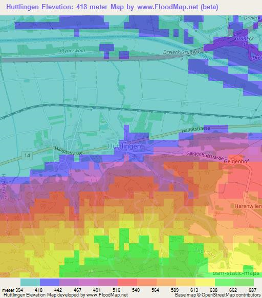 Huttlingen,Switzerland Elevation Map