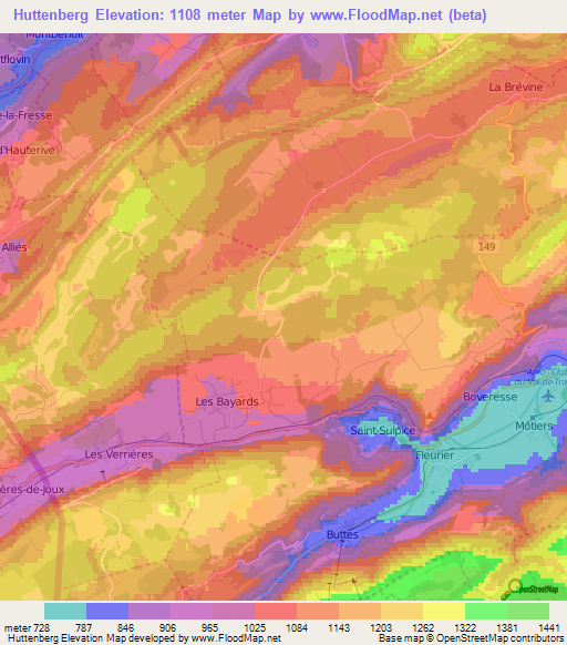 Huttenberg,Switzerland Elevation Map