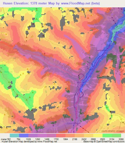 Husen,Switzerland Elevation Map