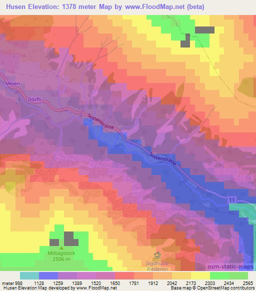 Husen,Switzerland Elevation Map