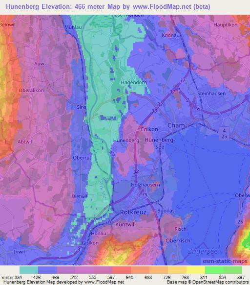 Hunenberg,Switzerland Elevation Map