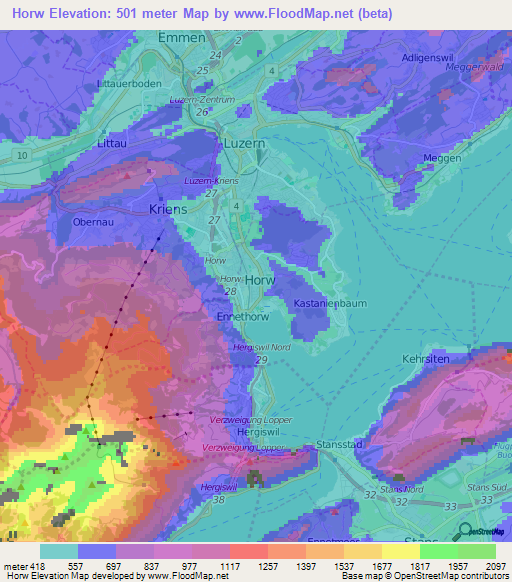 Horw,Switzerland Elevation Map