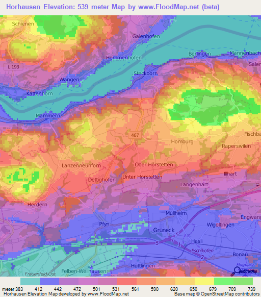 Horhausen,Switzerland Elevation Map