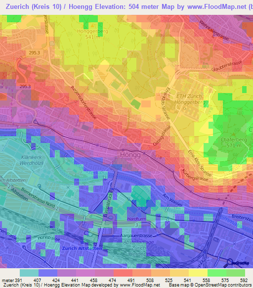 Zuerich (Kreis 10) / Hoengg,Switzerland Elevation Map