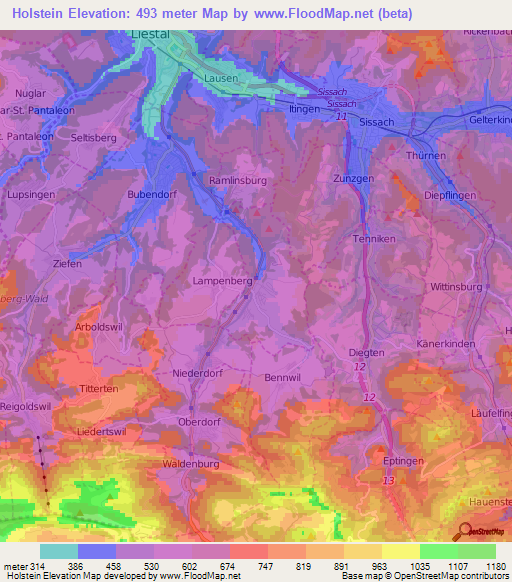 Holstein,Switzerland Elevation Map