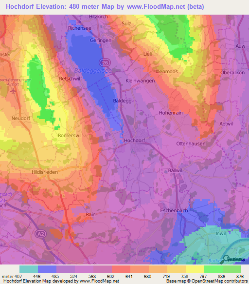 Hochdorf,Switzerland Elevation Map