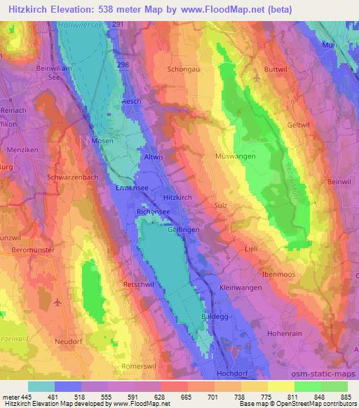 Hitzkirch,Switzerland Elevation Map