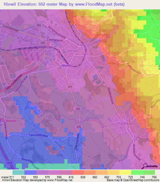 Hinwil,Switzerland Elevation Map