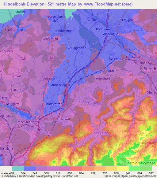Hindelbank,Switzerland Elevation Map