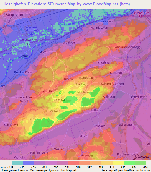 Hessigkofen,Switzerland Elevation Map