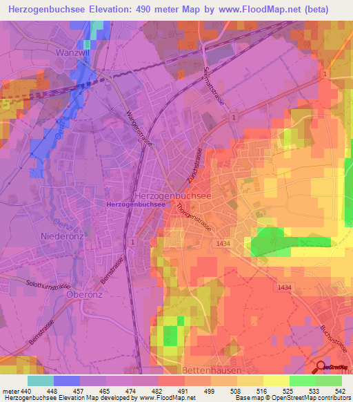 Herzogenbuchsee,Switzerland Elevation Map