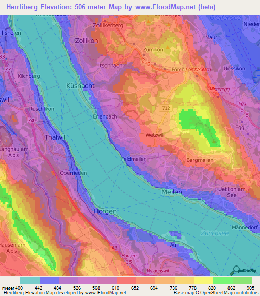 Herrliberg,Switzerland Elevation Map