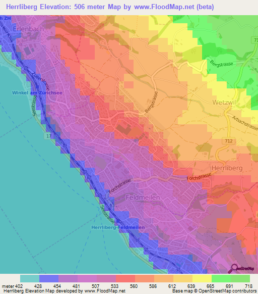 Herrliberg,Switzerland Elevation Map