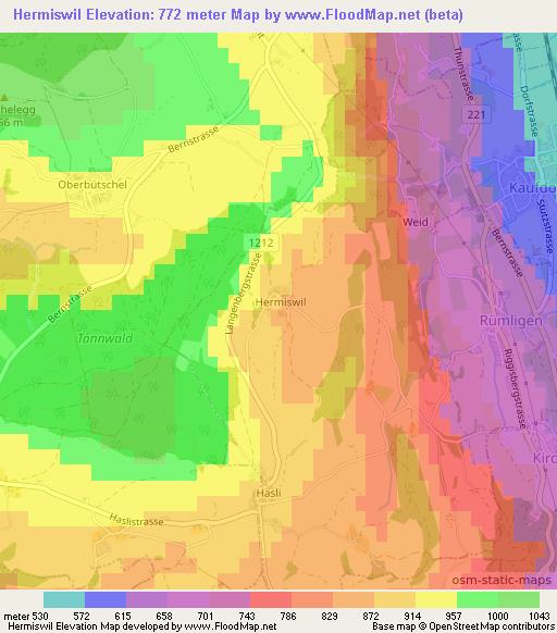 Hermiswil,Switzerland Elevation Map