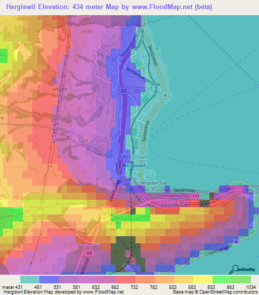 Hergiswil,Switzerland Elevation Map