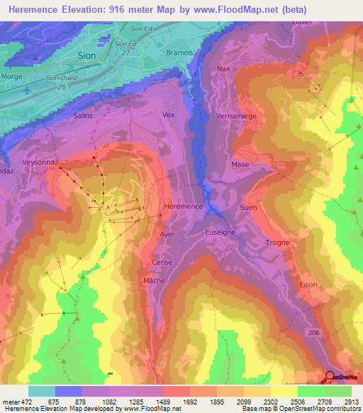 Heremence,Switzerland Elevation Map