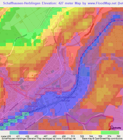 Schaffhausen-Herblingen,Switzerland Elevation Map