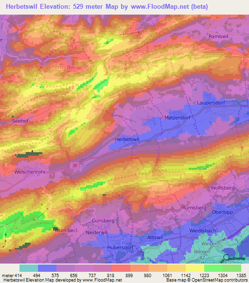 Herbetswil,Switzerland Elevation Map