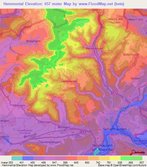 Hemmental,Switzerland Elevation Map