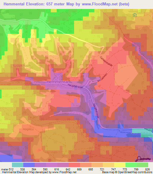 Hemmental,Switzerland Elevation Map