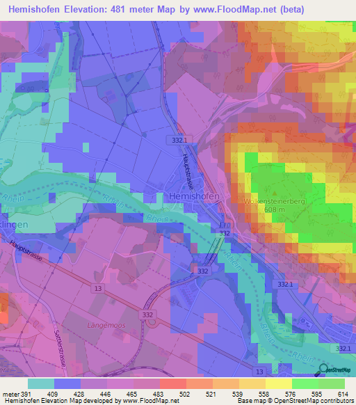 Hemishofen,Switzerland Elevation Map