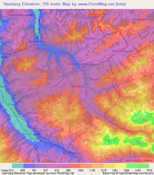 Hemberg,Switzerland Elevation Map