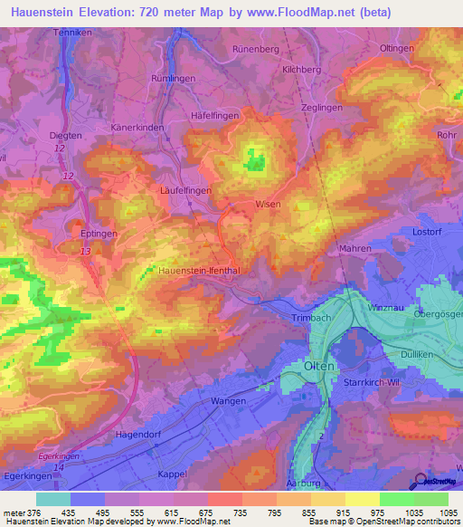 Hauenstein,Switzerland Elevation Map