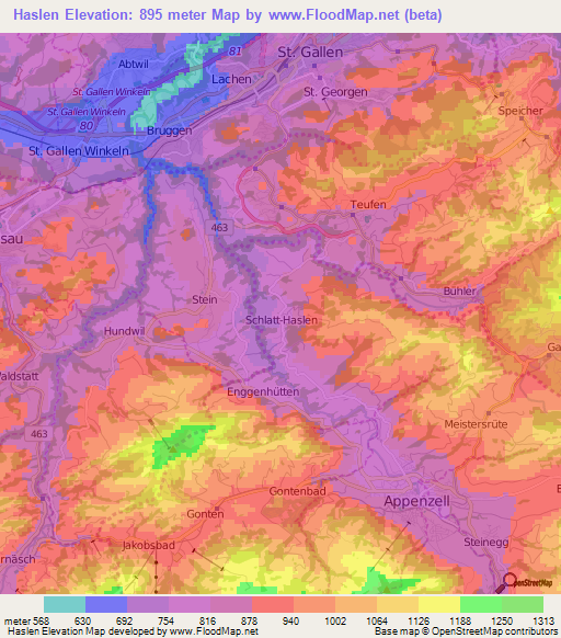 Haslen,Switzerland Elevation Map