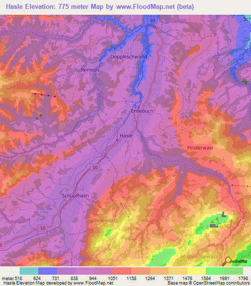 Hasle,Switzerland Elevation Map