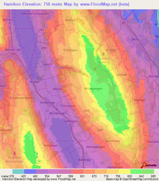 Hamikon,Switzerland Elevation Map