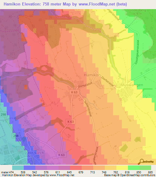 Hamikon,Switzerland Elevation Map