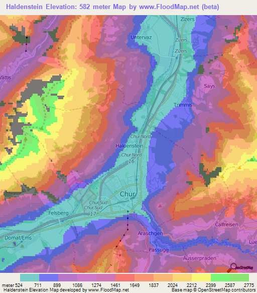 Haldenstein,Switzerland Elevation Map