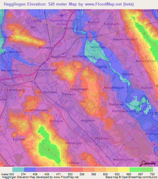 Hagglingen,Switzerland Elevation Map