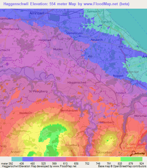 Haggenschwil,Switzerland Elevation Map