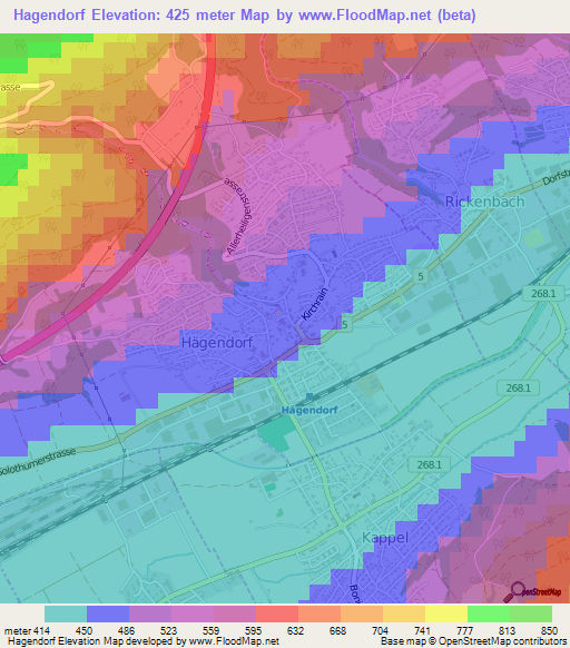 Hagendorf,Switzerland Elevation Map