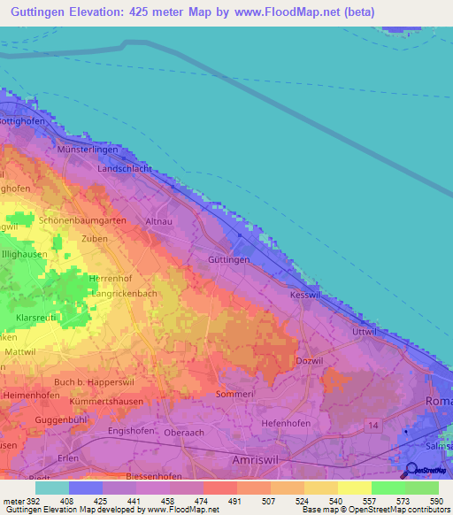 Guttingen,Switzerland Elevation Map