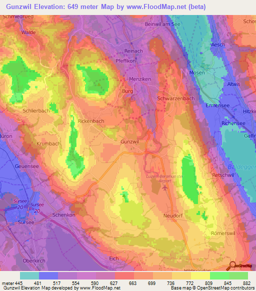 Gunzwil,Switzerland Elevation Map