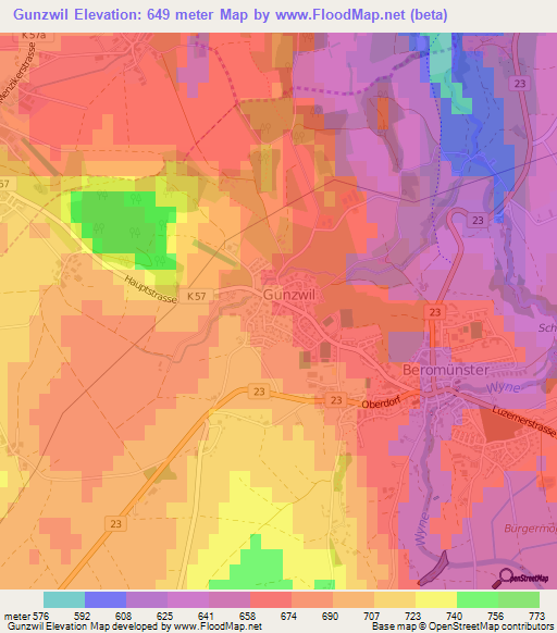 Gunzwil,Switzerland Elevation Map