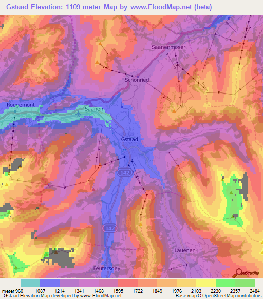 Gstaad,Switzerland Elevation Map