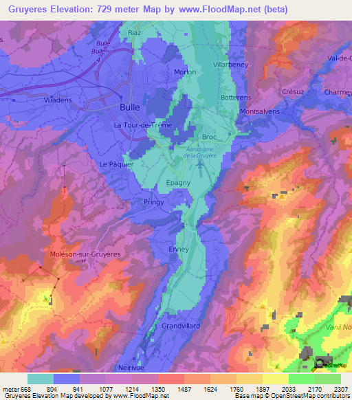 Gruyeres,Switzerland Elevation Map