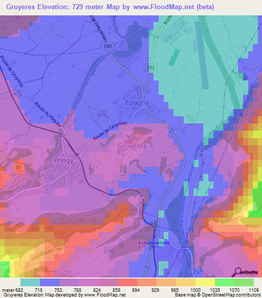 Gruyeres,Switzerland Elevation Map