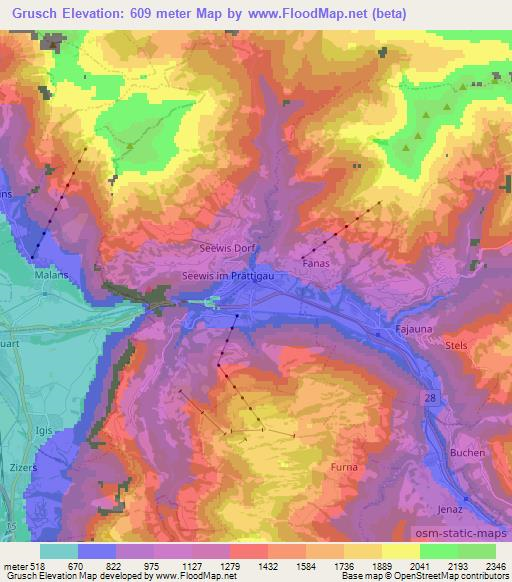 Grusch,Switzerland Elevation Map